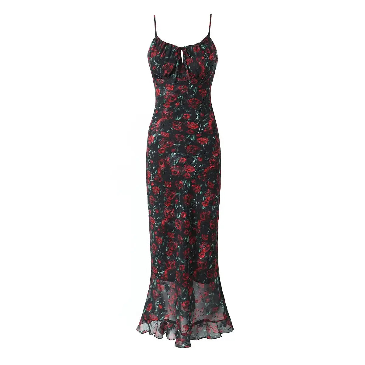 Midi Dresses For Women 2025 Summer Bodycon Midi Dresses Sexy Long Dress Elegant Black Floral Dress Front Tie Vintage Clothes