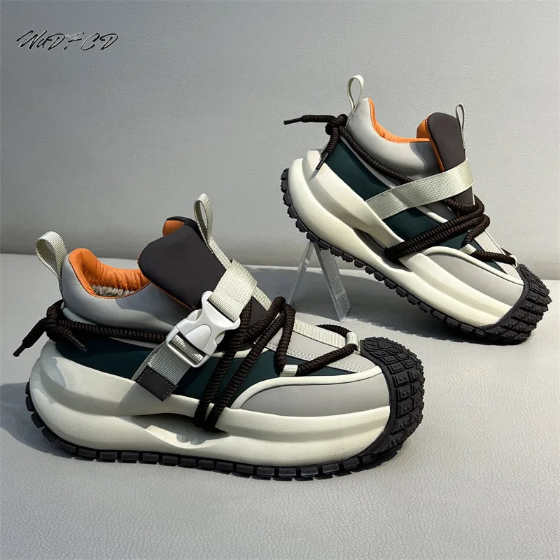 Chunky Sneakers Mens Designer Hollow Sole Running Shoes Fashion Casual Split Leather Upper Height Increased Platform Sport Shoes