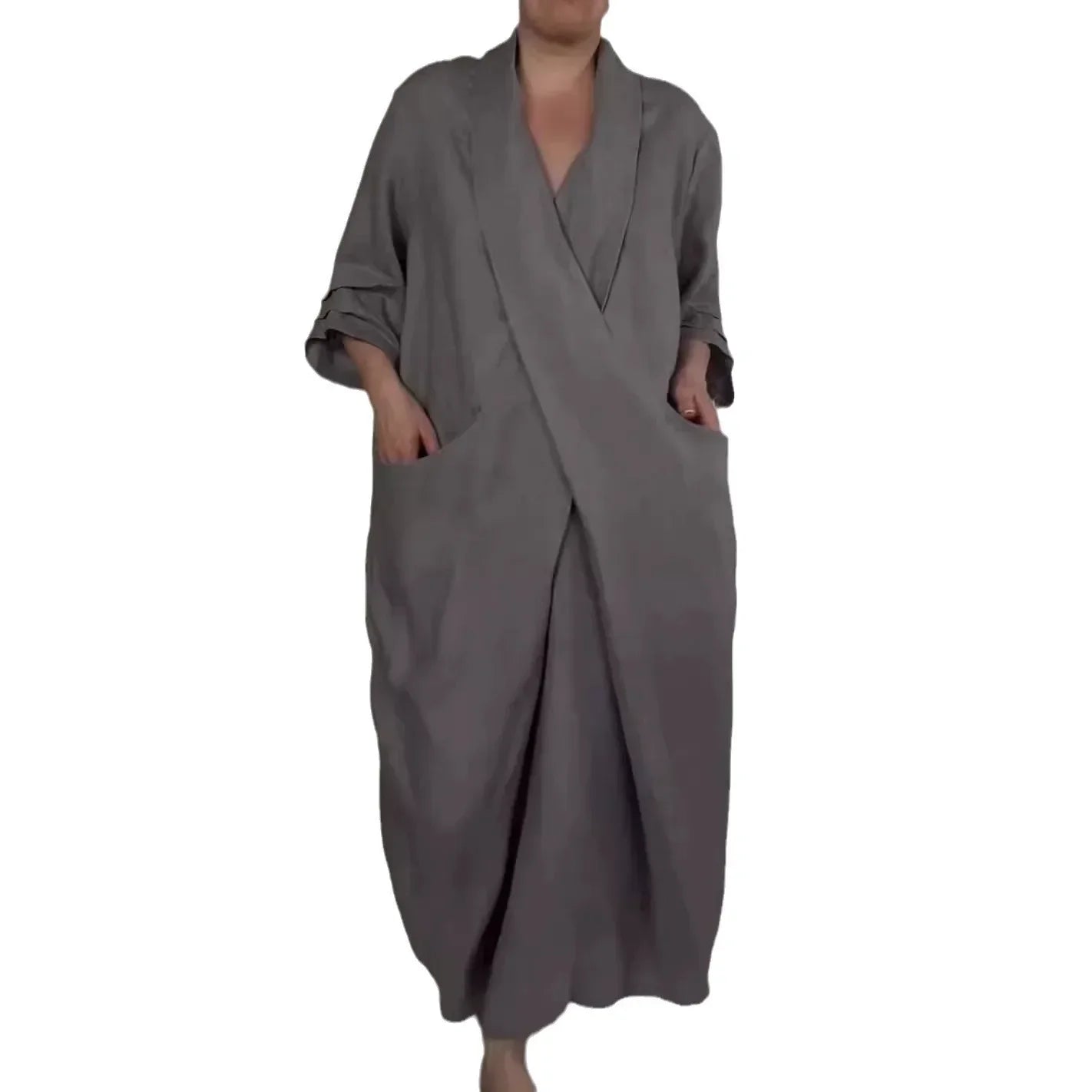 Women Loose Long Maxi Dress V Neck Full Length High Waist Solid Color Ankle Length Dress Summer