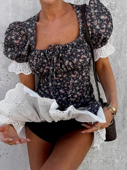 Elegant French Lace Floral Dress 2025 Spring and Summer Woman Sexy Square Neck Commute Soft Home Travel Casual High Waist Dress