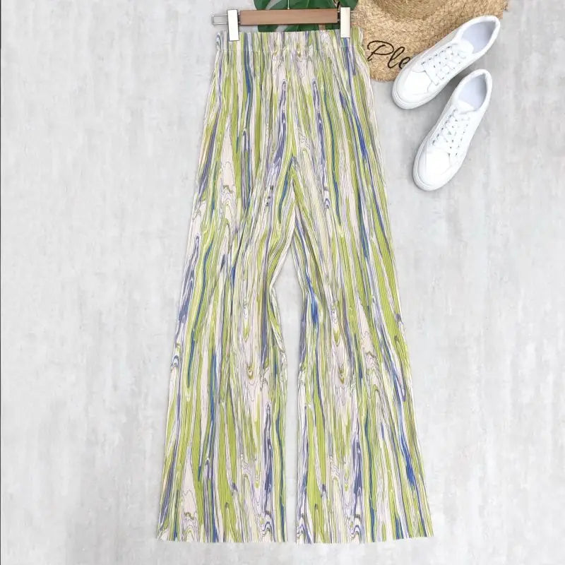 REALEFT 2024 New Spring Summer Painting Printed Long Pants Vintage High Waist Street Casual Loose Wide Leg Trousers Female
