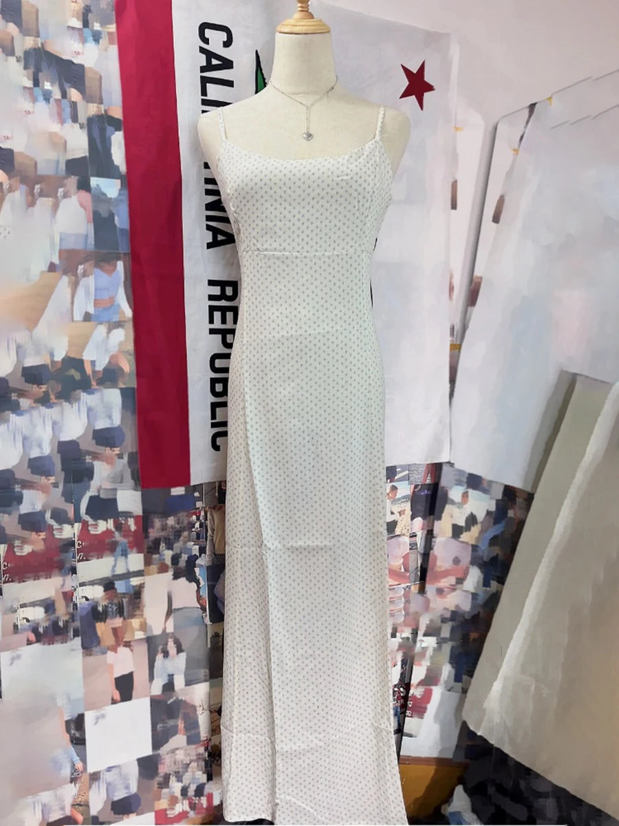 Floral Print Lace-up Maxi Dress Women Summer Blue Sleeveless A-line Long Dresses Female Casual Vintage Sweet Cute Vestidos New