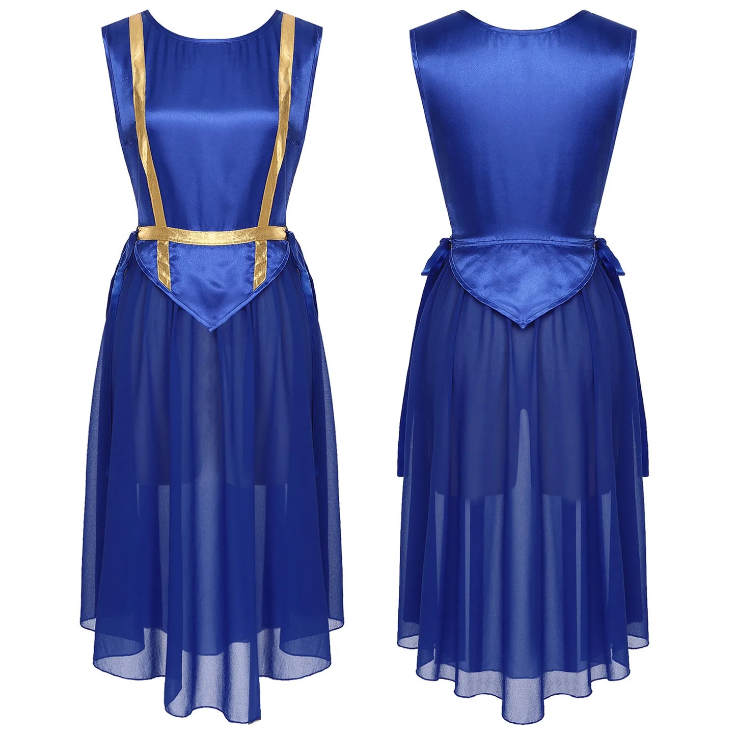 Women Liturgical Worship Dance Tunic Dress Church Praise Costume Sleeveless Lace-up Sides Split Satin Long Dress Choir Robe