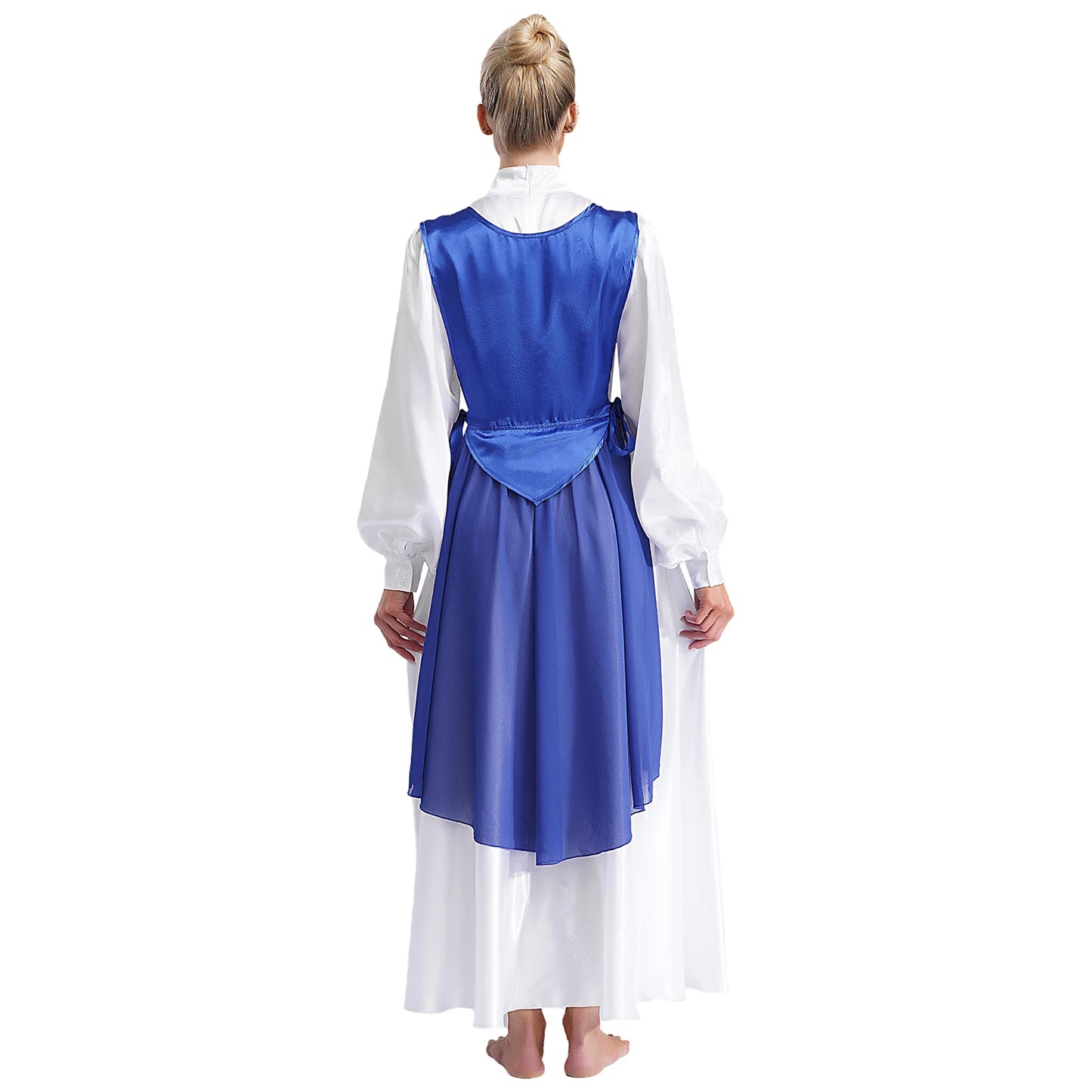 Women Liturgical Dance Choir Performance Costume Round Neck Sleeveless Lace-up Sides Split Satin Tunic Church Worship Dress Gown