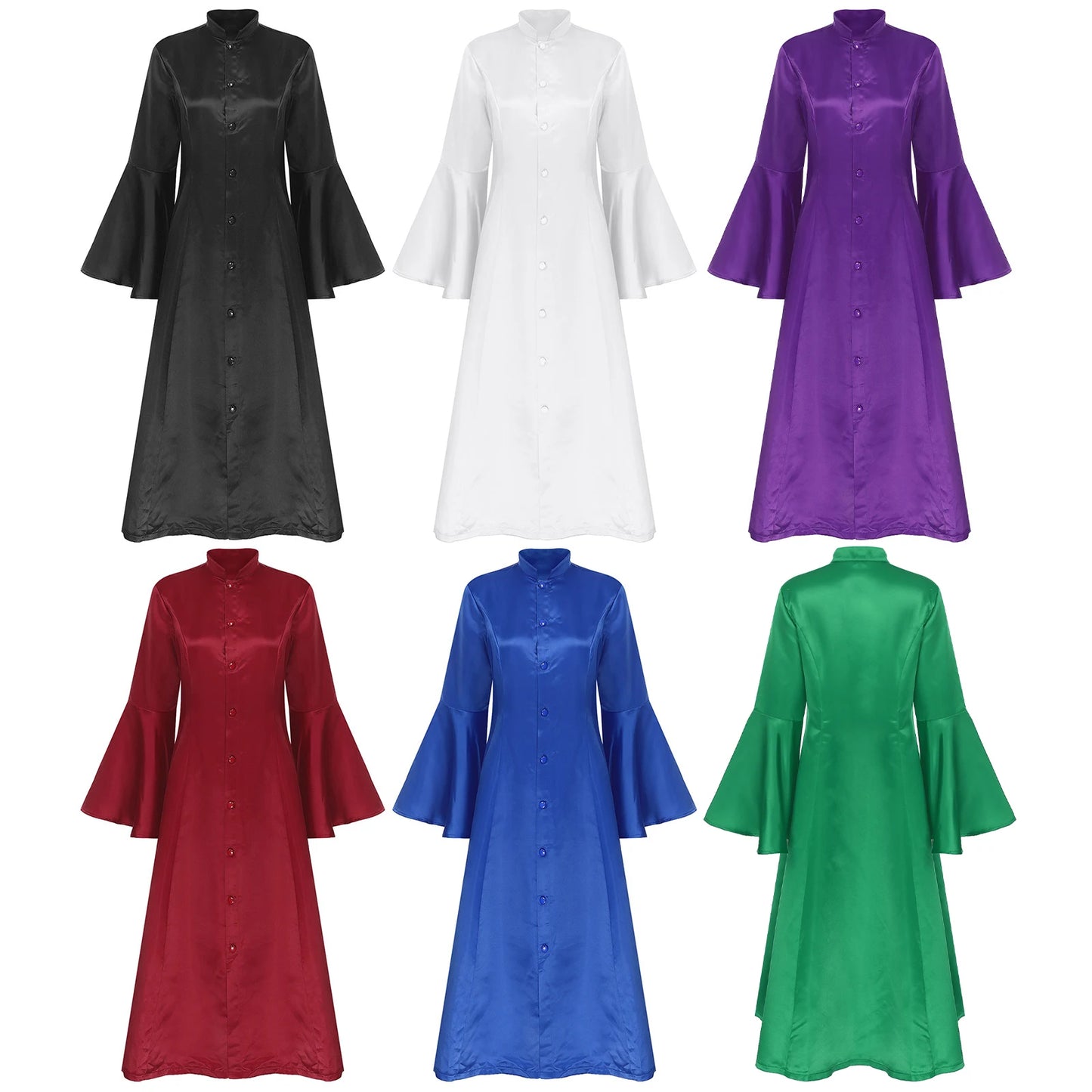 Women Clergy Church Choir Robe Flare Sleeve Worship Liturgical Praise Dance Gown Dress Halloween Priest Pastor Cosplay Costume