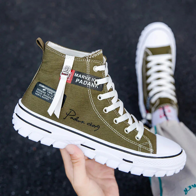 2025 New Men's Sneakers Breathable High Top Canvas Shoes for Men Korean version Fashion Men's Casual Shoes Platform Tennis Shoes