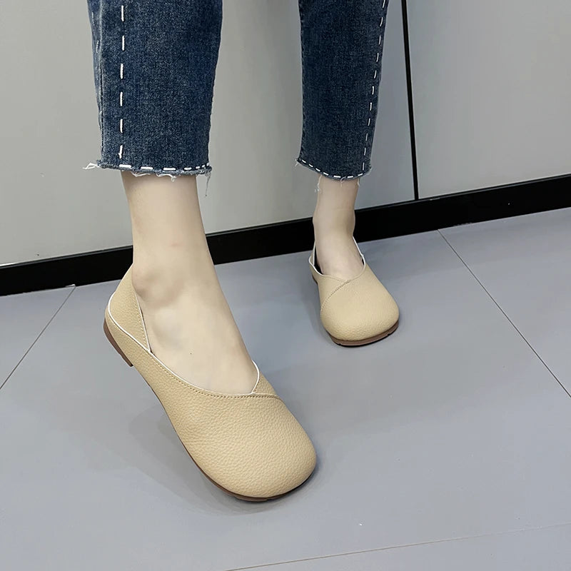 Women's Slip-on Leather Loafers 2024spring and Autumn Fashion Ballet Shoes Women's Casual Round Toe Cute Flat Sneakers Zapatilla