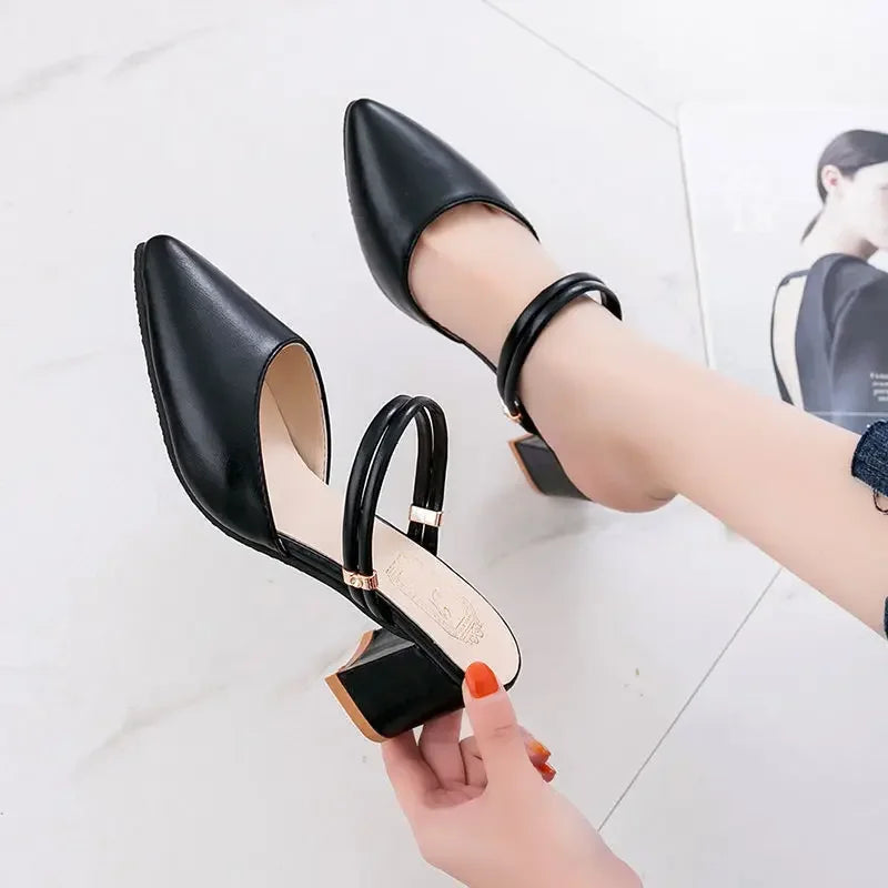 Women's Shoes Trend 2024 Shoe Genuine Leather Medium Heel Block Heels Mirror Luxury Designer Chunky Sandals Ladies Sexy Sandal