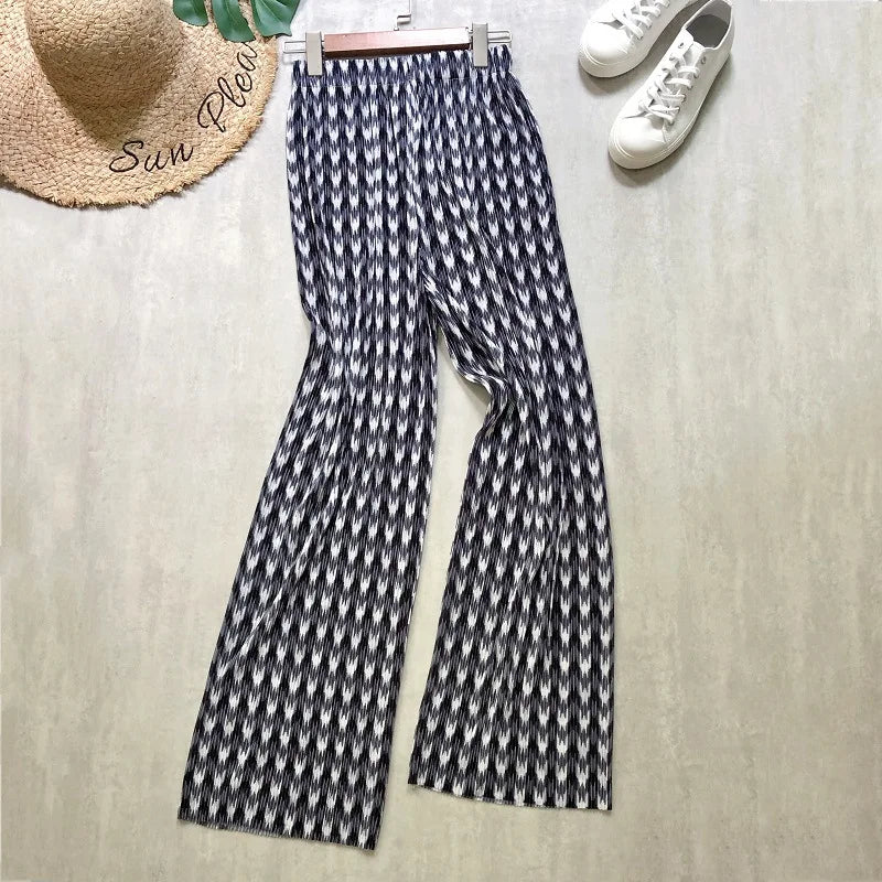 REALEFT 2024 New Spring Summer Painting Printed Long Pants Vintage High Waist Street Casual Loose Wide Leg Trousers Female