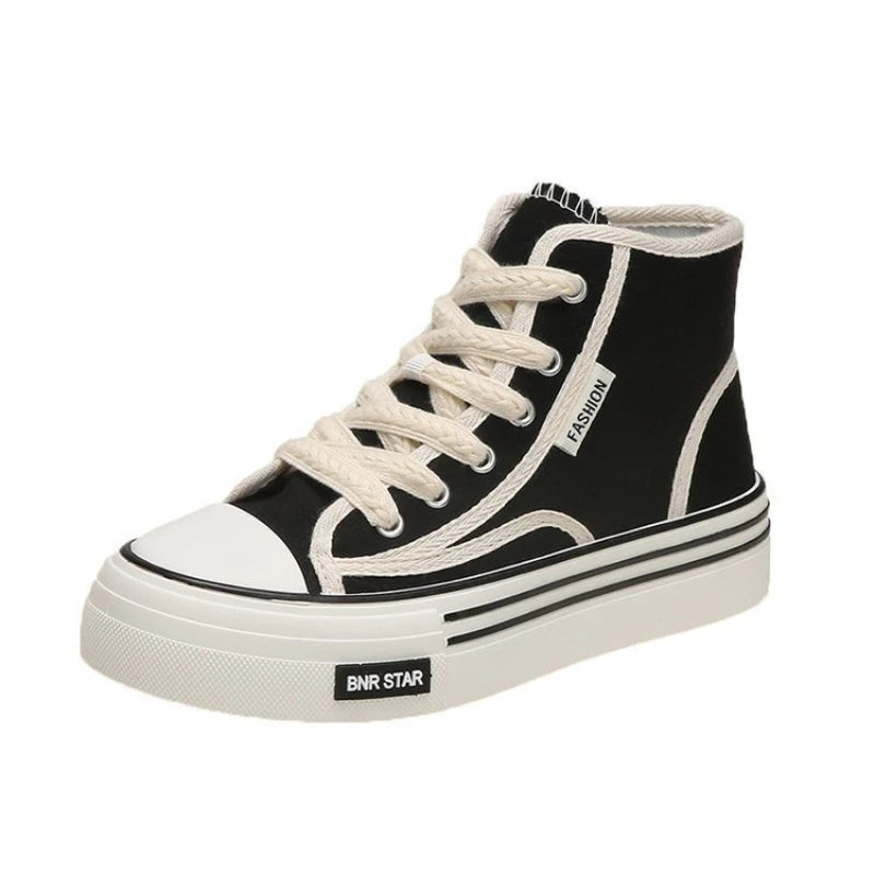 Canvas shoes for women, new spring and autumn 2025 fashion casual sneakers, student thick-soled white breathable leisure shoes