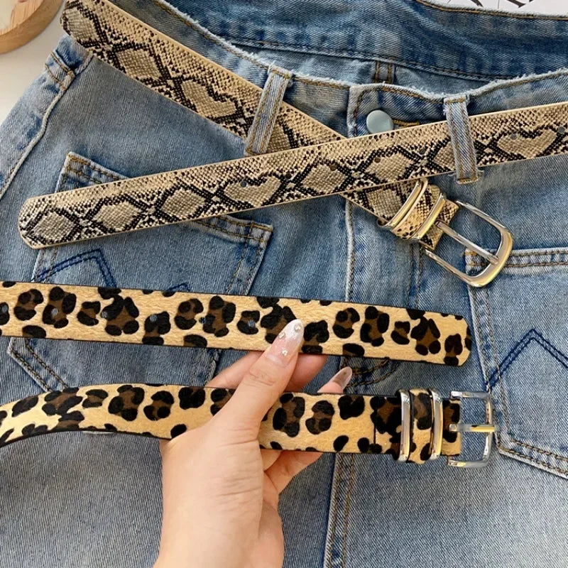 Y2K Leopard Print Belt Women Snake Skin Pattern Belts Jeans Reduce Waistline PU Waistband Skirt Pants Shrink Waist Leather Belt