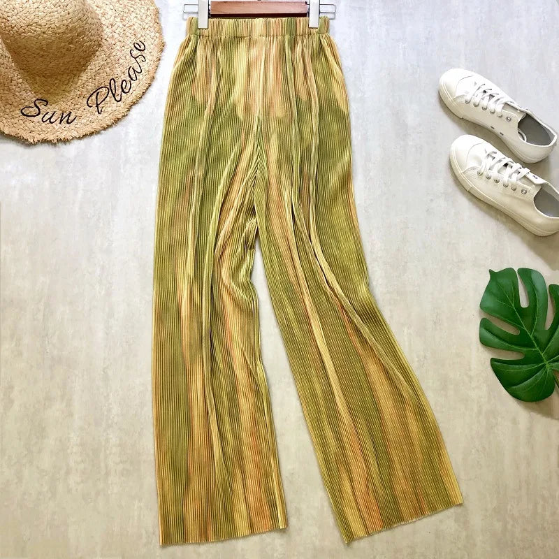 REALEFT 2024 New Spring Summer Painting Printed Long Pants Vintage High Waist Street Casual Loose Wide Leg Trousers Female
