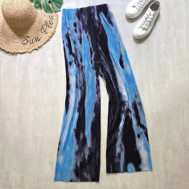 REALEFT 2024 New Spring Summer Painting Printed Long Pants Vintage High Waist Street Casual Loose Wide Leg Trousers Female