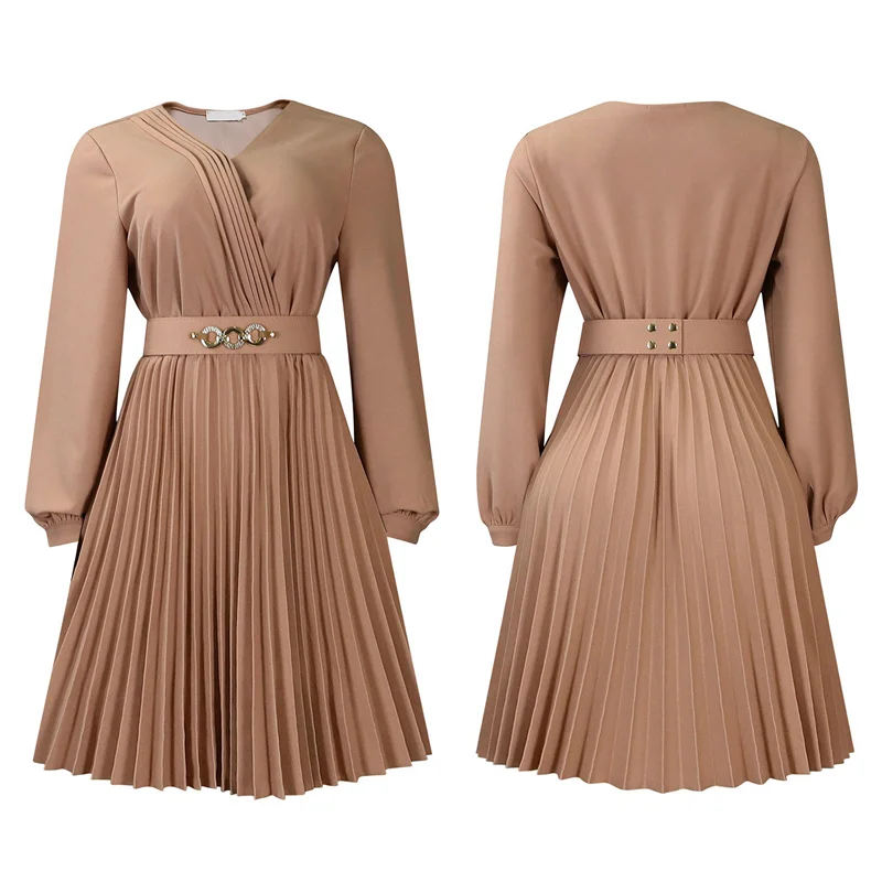 ASDS-Midi Dress For Women Church Dress Fashion High Waist Business Casual Dress Cocktail With Belt