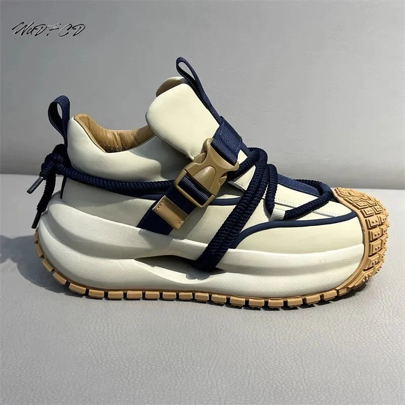 Chunky Sneakers Mens Designer Hollow Sole Running Shoes Fashion Casual Split Leather Upper Height Increased Platform Sport Shoes