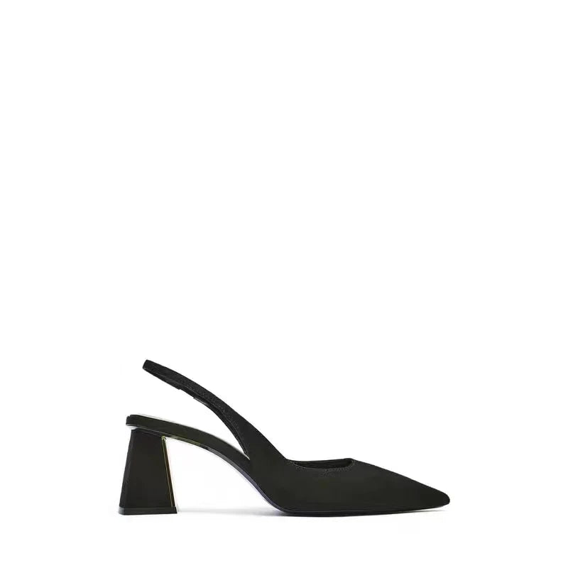 Fashion Block Heel Slingbacks Women 2023 Fall Pointed Toe Pumps Elegant Office Ladies High Heels Women's Comfortable Sandals