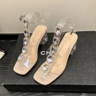 Plastic Sandal Block Heels 2022 Summer Sale Of Women's Shoes Suit Female Beige Buckle Strap All-Match Transparent Chunky Fashion