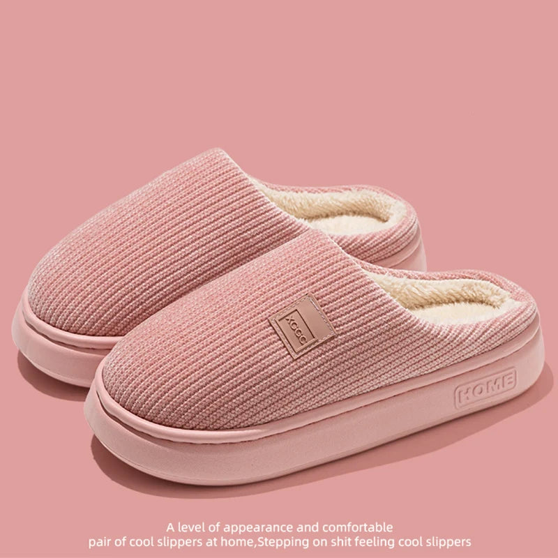 Indoor Soft Plush Slippers Women Corduroy Thick Bottom Non Slip Cotton Slippers Woman Light Round Toe Home Cotton Shoes Mujer