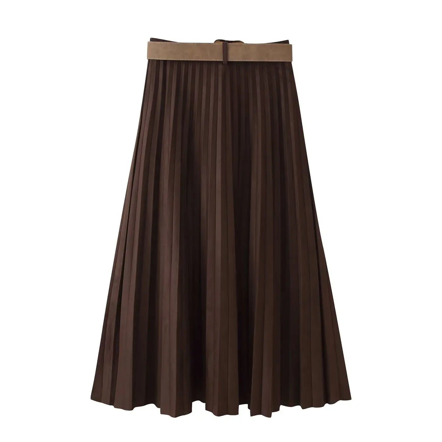 2025 New Vintage Midi Dress for Women: Fashionable and Elegant Pleated Belted Skirt Streetwear Casual Holiday Dress