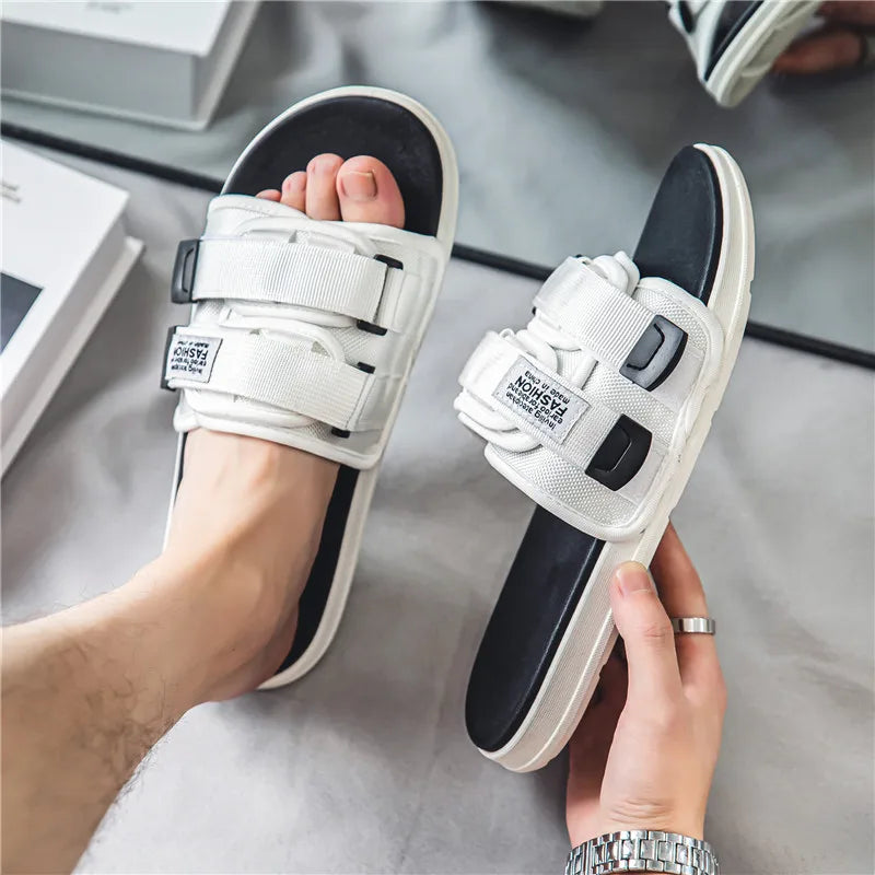 Men's Outdoor Slippers Indoor Casual Slippers Non-slip Soft Bottom Hook Loop Slippers Fashionable Beach Summer Sandals Flip-flop
