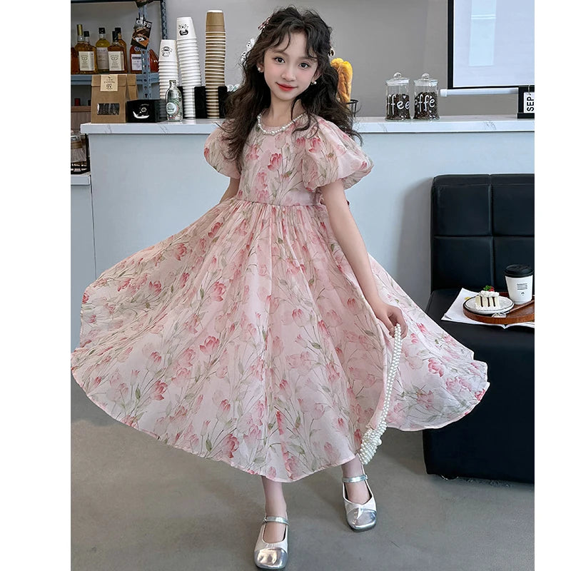 summer Elegant Flower Princess Dresses vestidos elegantes para mujer kids girls dress clothes vestido verano 12 14 enfant fille