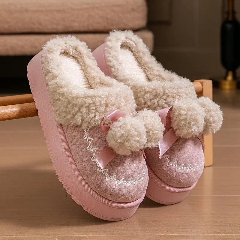 Plush Indoor Thick Bottom Slippers Women's Autumn And Winter Household Outer Wear Non-slip Soft Bottom Comforty Warm Home Shoes
