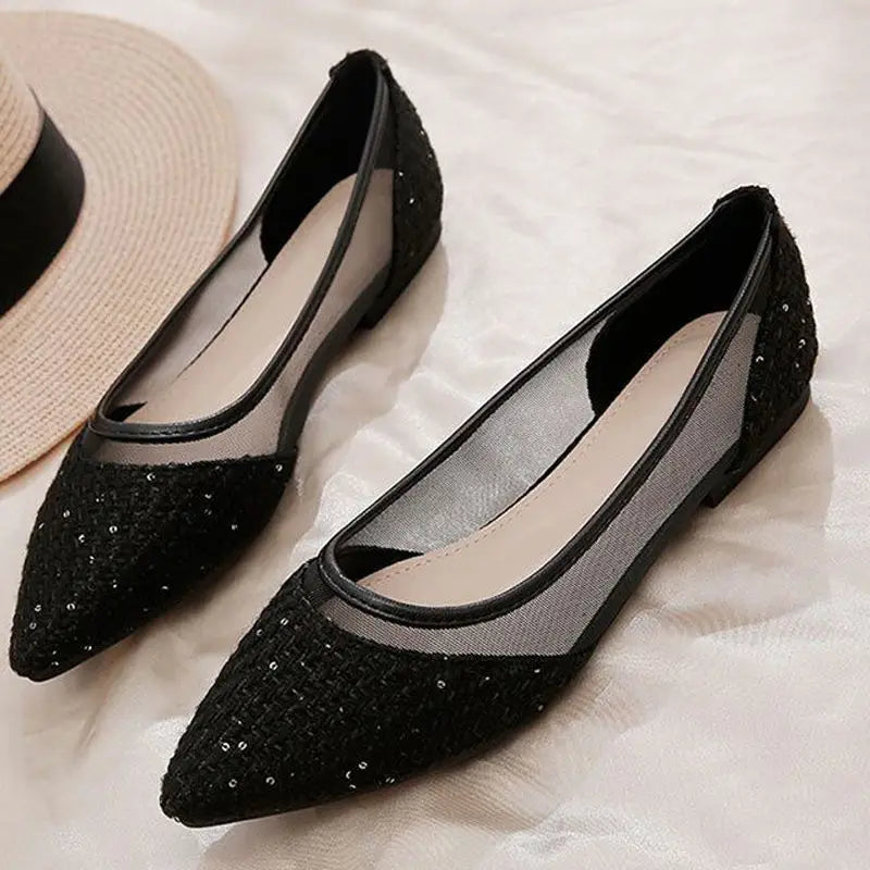 Pointed Toe Shoes for Woman 2024 Women's Summer Footwear Office Flat Flats Black Lastest E Vacation Chic Point Elegant Wholesale