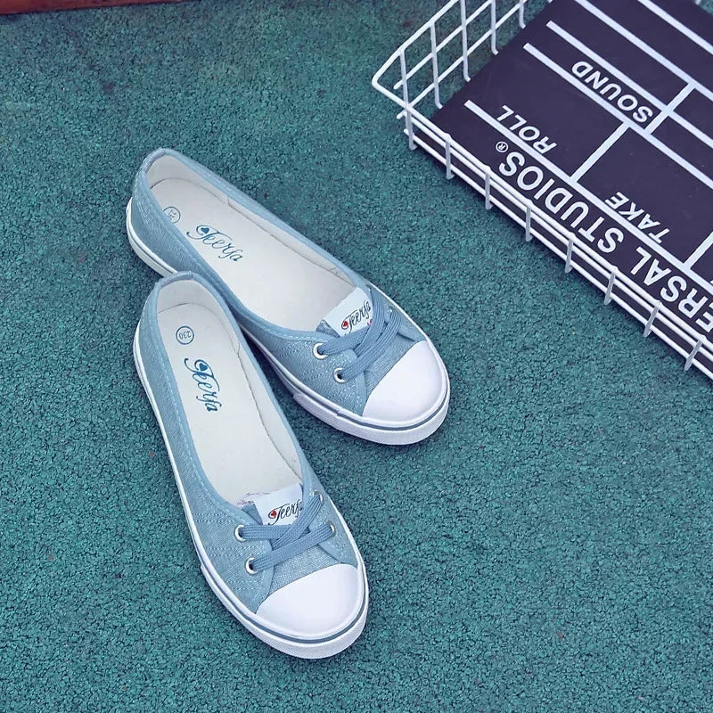 White Shallow Women's Canvas Sneakers 2025 Trend Summer Flats Lightweight Sport Casual Shoes Soft Loafers Zapatillas De Mujer