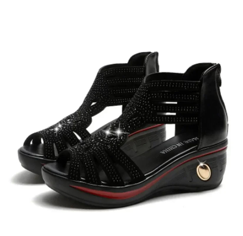 2025 New Fashion Wedge Sandals Women Summer Shoes Elegant Ladies Rome Hollow Out Sandals Female Sandalias Black Wedge Heels