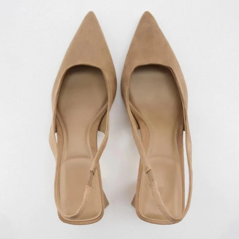 Fashion Block Heel Slingbacks Women 2023 Fall Pointed Toe Pumps Elegant Office Ladies High Heels Women's Comfortable Sandals