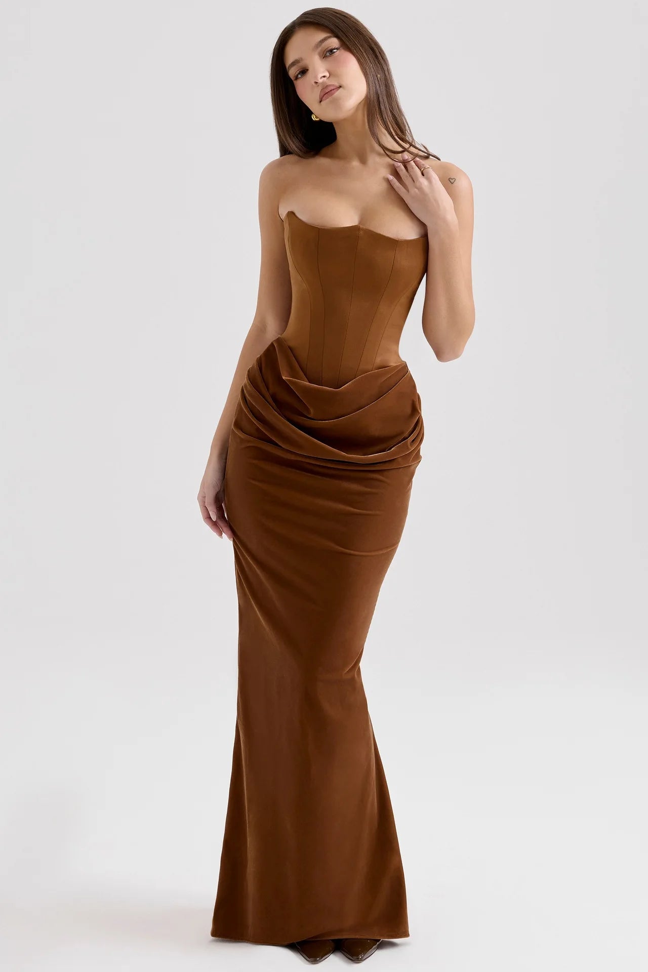 Elegant Mermaid Maxi Dress for Women Formal Occasion Prom Gown Strapless Corset Ruched Long Dress Party Evening Dress Lady Robe