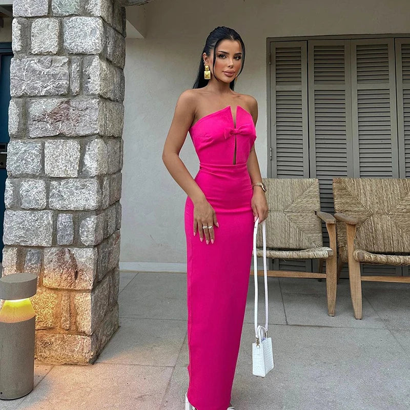 Black Sexy Maxi Dresses Women Summer New Elegant Strapless Sleeveless Off Shoulder Slim Dress Casual Streetwear Club Party Dress