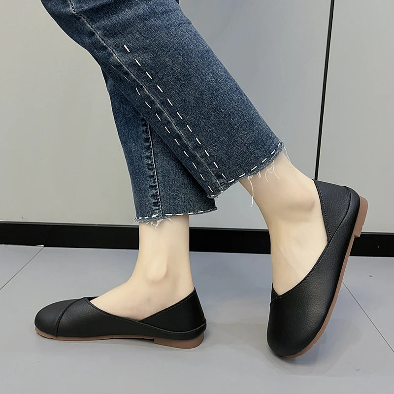 Women's Slip-on Leather Loafers 2024spring and Autumn Fashion Ballet Shoes Women's Casual Round Toe Cute Flat Sneakers Zapatilla
