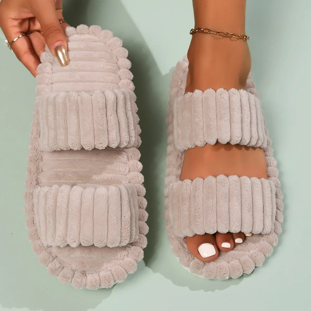 Women Slippers Four Seasons Home Shoes Women Indoor Corduroy Soft Leisure Slippers Comfortable Living Room Non Slip Slides Women
