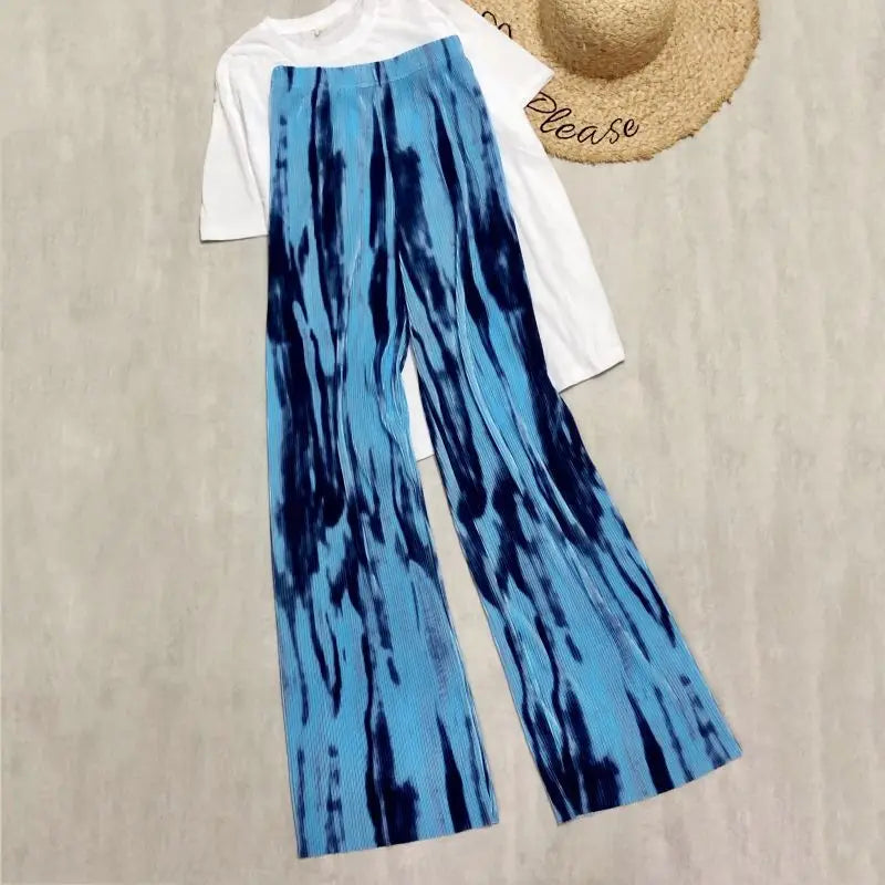 REALEFT 2024 New Spring Summer Painting Printed Long Pants Vintage High Waist Street Casual Loose Wide Leg Trousers Female