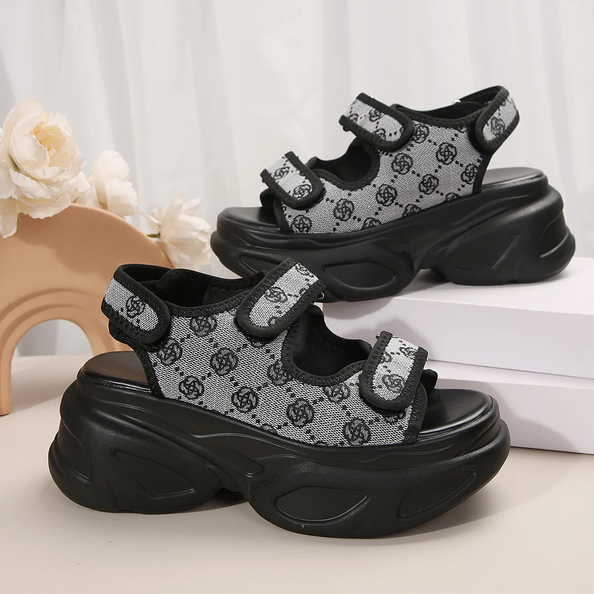 Women’s Wedge Sandals 2024 – Thick Platform Slippers with Hook‑and‑Loop Strap