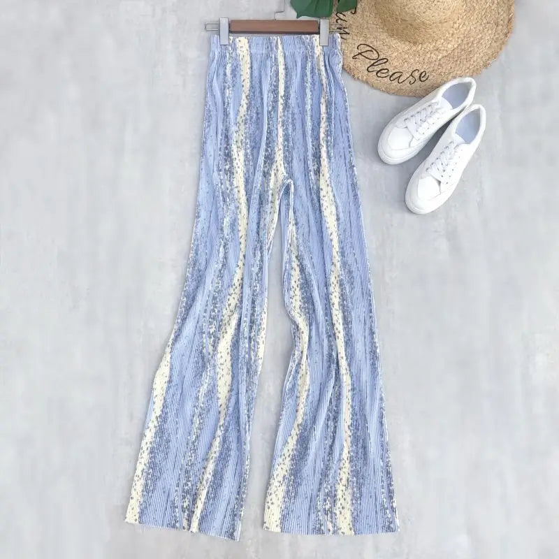 REALEFT 2024 New Spring Summer Painting Printed Long Pants Vintage High Waist Street Casual Loose Wide Leg Trousers Female