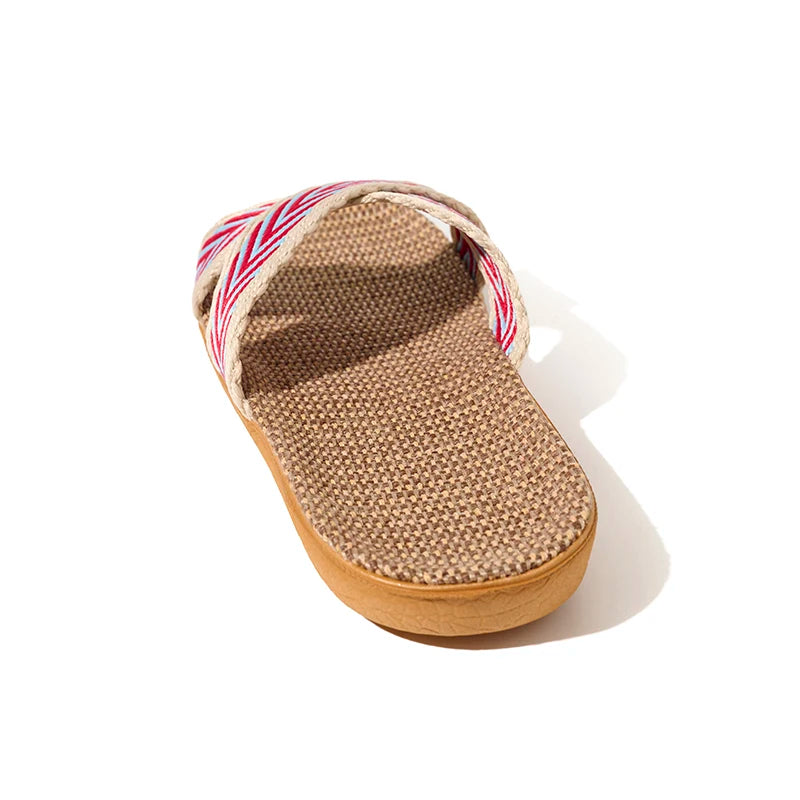 Ladies Linen Indoor Slippers Lightweight Comfortable Home Slippers Breathable Summer Slip-On Sandals