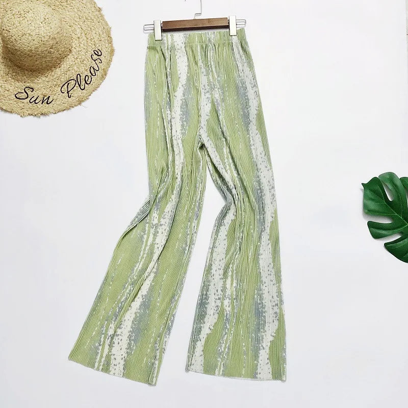 REALEFT 2024 New Spring Summer Painting Printed Long Pants Vintage High Waist Street Casual Loose Wide Leg Trousers Female