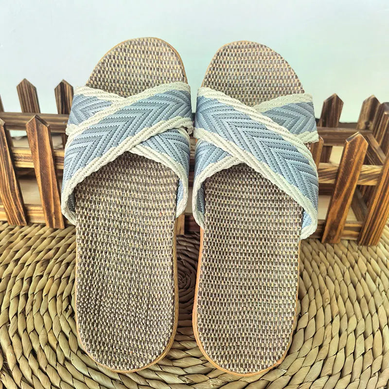 Ladies Linen Indoor Slippers Lightweight Comfortable Home Slippers Breathable Summer Slip-On Sandals