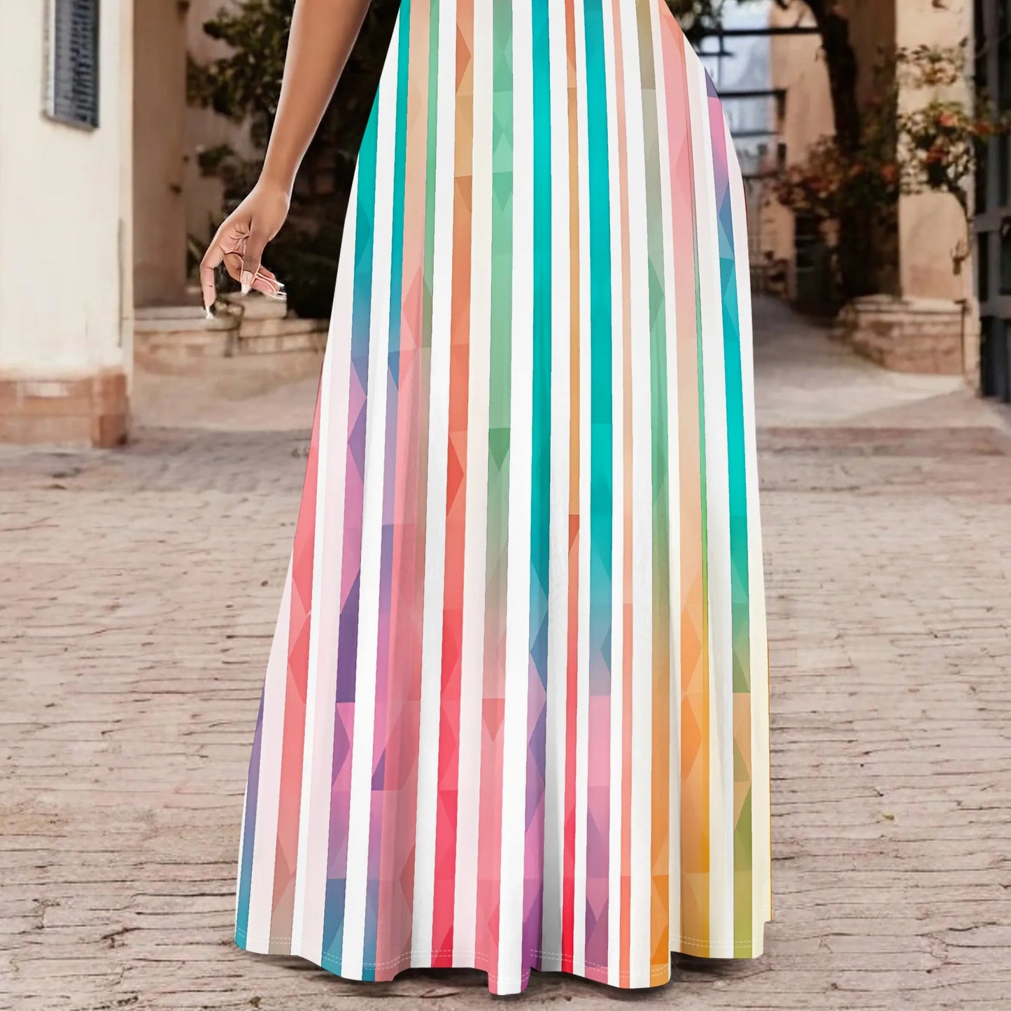 Striped Geometric Colorful Maxi Dress Elegant Casual Round Neck Long Dress