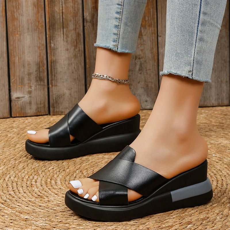 Wedge Heel Sandals Women's Summer New Fashion Muffin Open-toe Fairy Style Outside Wear Thick-soled Shoes Women