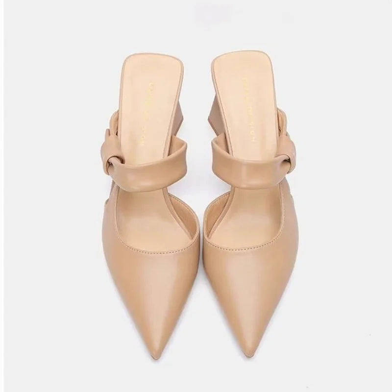 High-Heeled Shoes Lady Womens Slippers Outdoor Pointed Toe Pantofle Slides Female Mule Square Heel 2025 Cover Soft Mules Block