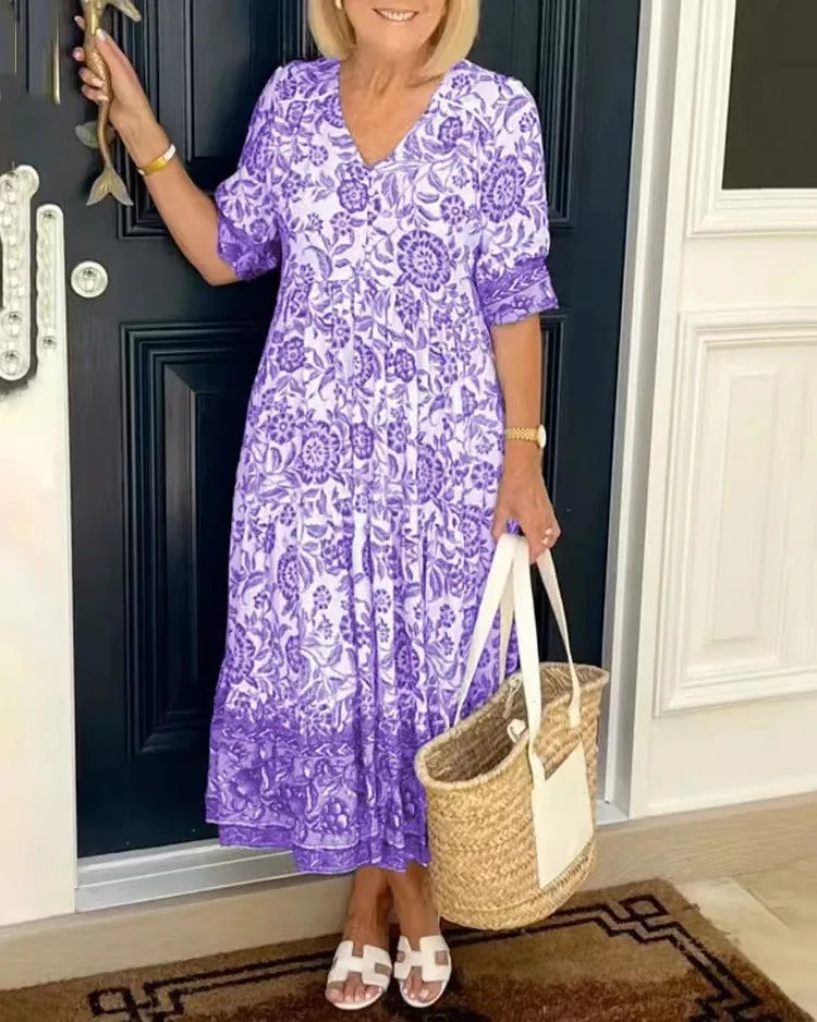 Summer Floral Print Dress For Women Casual Loose Elegant Beach Party Maxi Dresses Robe Femme Fashion Female New Vestidos 2024