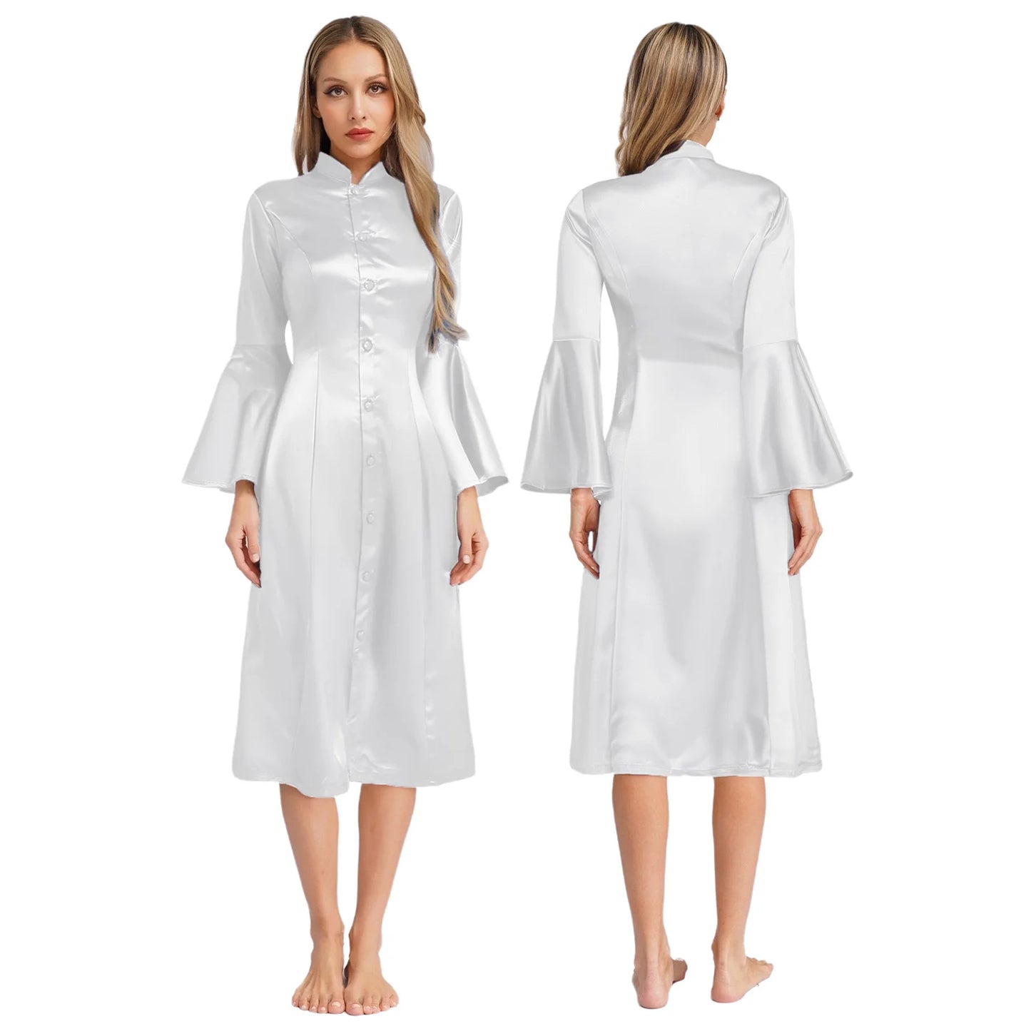 Women Clergy Church Choir Robe Flare Sleeve Worship Liturgical Praise Dance Gown Dress Halloween Priest Pastor Cosplay Costume