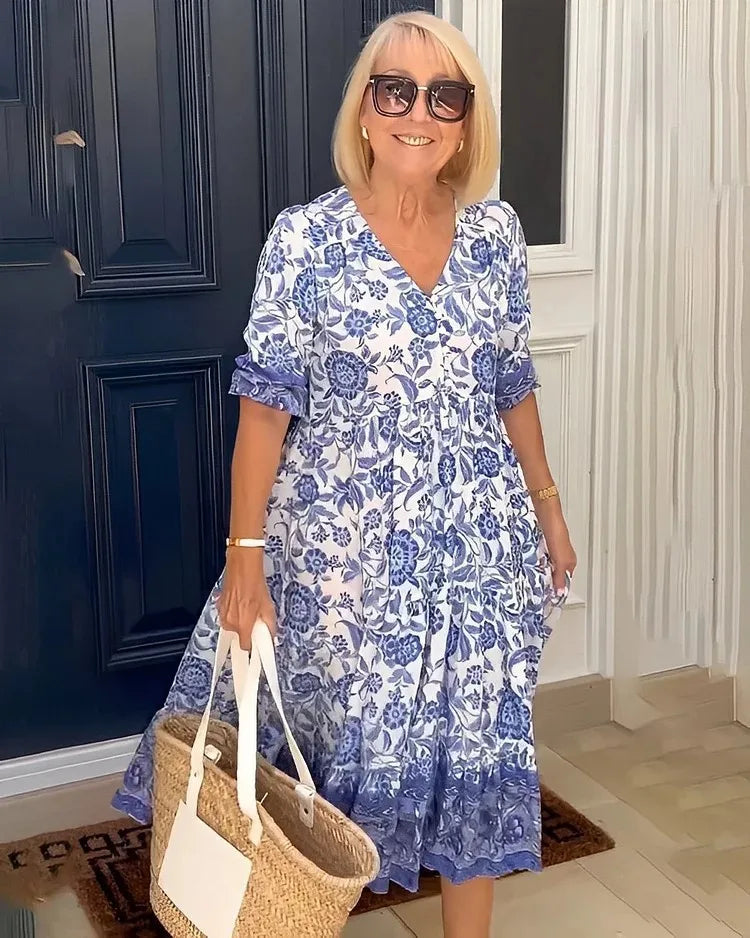 Summer Floral Print Dress For Women Casual Loose Elegant Beach Party Maxi Dresses Robe Femme Fashion Female New Vestidos 2024
