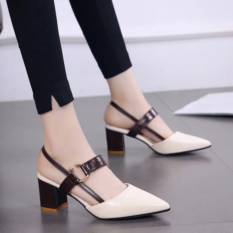 Women's Shoes Trend 2024 Shoe Genuine Leather Medium Heel Block Heels Mirror Luxury Designer Chunky Sandals Ladies Sexy Sandal
