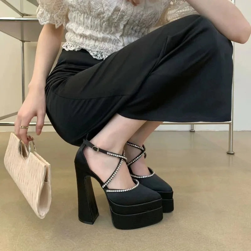 Hate Sky High Block Heel High Heels Platform Plus Size Pointed Toe Women Super High Heel Sandals