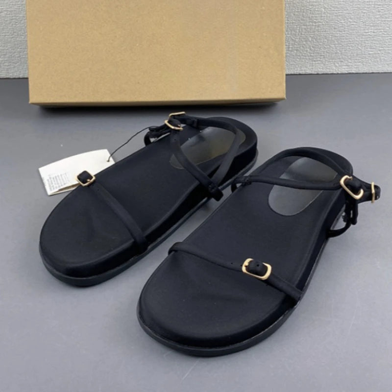 Women Flat Sandals Black Thin Straps 2025 Summer Comfortable Footwear New Design Casual Platform Ladies Beach Shoes Wholesale