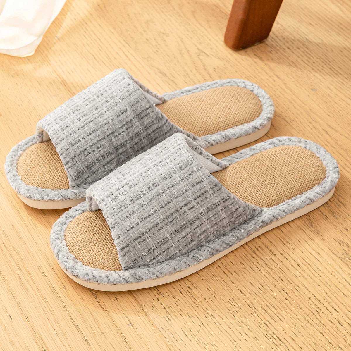 Linen Women Home Slippers Summer Beach Soft Sandals Breathable Comfortable Soft Non-Slip Slides Indoor Outdoor Men Slippers